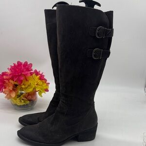 Born Chocolate Black Suede Knee-High Riding Boots Size 9